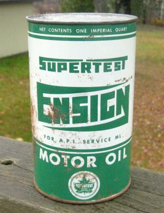 Supertest Ensign Motor Oil Tin One Imperial Quart Canada 1970 