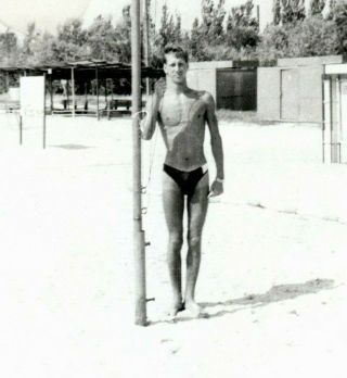 Vintage Photo Shirtless Muscle Man Bulge Speedo Trunks Buddy Snapshot Gay 7 10