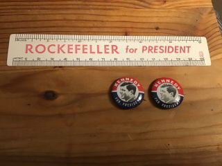 Vintage Political Pin Jfk John F Kennedy For President & Rockefeller Ruler 1964