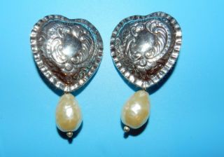 T Foree Hunsicker Large Sterling Silver Heart Clip Earrings Xl Pearls