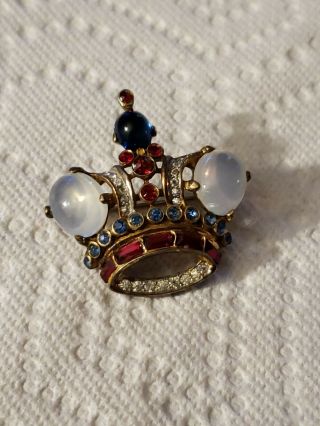 Vintage Trifari Crown Jewel Jelly Belly Sterling Silver Brooch Pin Pat.  137542