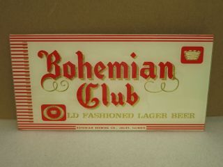 Vintage Bohemian Club Lager Beer Glass Sign 10 " X 5 " Beeco Manufactured