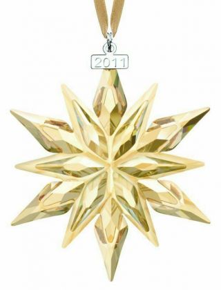 Swarovski Crystal Scs Christmas Ornament 2011 Large Gold 1092040 Mib W/coa