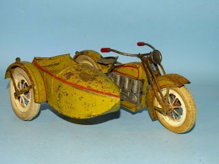Motorcycle With Sidecar Tin Windup Toy Pre - War Japan