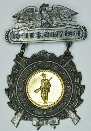 Rare 1941 Wwii U.  S Army National Defenders Of U.  S.  A.  Medal Soldier Lord 