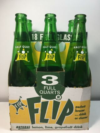 Flip Soda Bottle 6 Pack Vintage Glass 3 Full Quarts With Carrier Dads Root Beer