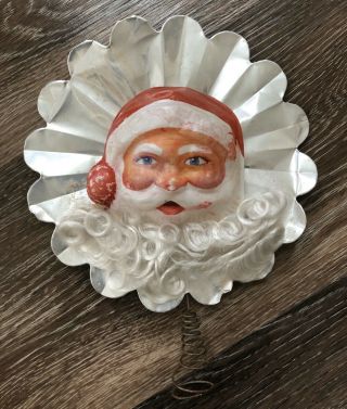 Vintage Foil Plastic Santa Claus Tree Topper Decoration Ornament