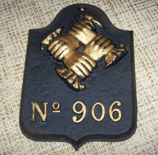 Philadelphia Contributionship " No.  906 " Fire Mark Painted Cast Iron Plaque
