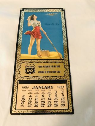 Vintage 1954 Pinup Girl Calendar Adv.  Phillips 66 Oil Products " Going My Way "