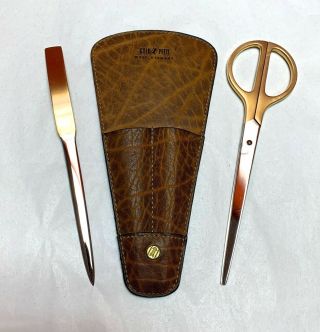 Gold Pfeil Desk Accessories (letter Opener And Scissors) In Leather,  Goldpfeil
