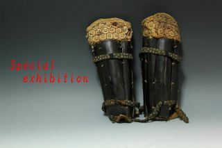 Japan Antique Edo Yoroi Sune Leg Parts Kabuto Tsuba Armor Katana Busho Samurai