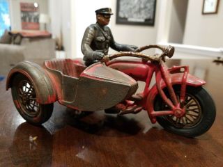 Vintage Hubley Indian Police Motorcycle With Sidecar - Cast Iron
