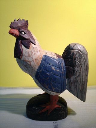 Primitive Style Wooden Painted Rooster Statue,  Vintage Folk Art