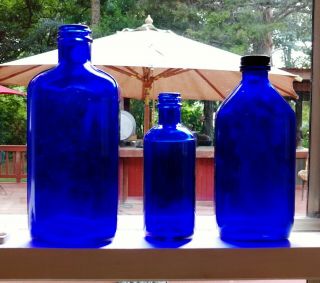 3 Vintage Cobalt Blue Milk Of Magnesia Bottles Phillips Medicine Bottle