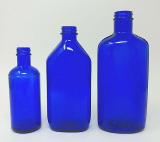3 Vintage Cobalt Blue Milk of Magnesia Bottles Phillips Medicine Bottle 2