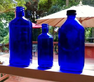 3 Vintage Cobalt Blue Milk of Magnesia Bottles Phillips Medicine Bottle 3