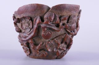 Fine Old Chinese Carved Bamboo Libation Cup Scholar Work Of Art