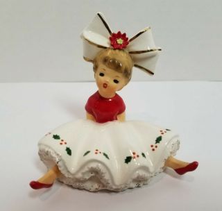 Vintage Inarco Big Bow Christmas Girl Figurine E - 1265 1963 Sitting