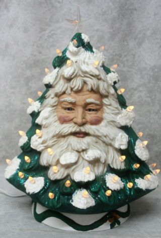 Vtg Ceramic Mold Lighted Hand - Painted Flocked Father Christmas Tree Santa Claus