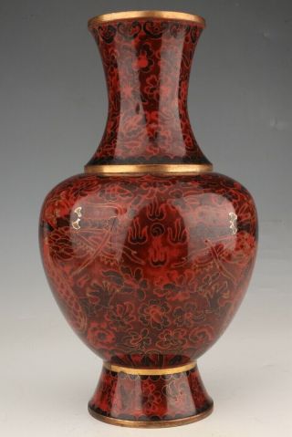 12‘’ Red Antique Chinese Cloisonne Enamel Vase Large Handmade Home Decor