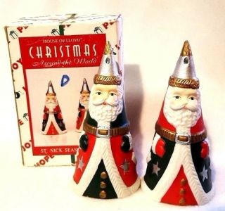 Christmas Salt And Pepper Shakers House Of Lloyd Santa St Nick Ceramic 3.  25 "