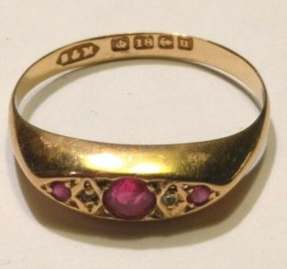 Vintage Gypsy Ring 18k Yellow Gold Ruby And Diamond - Size 8