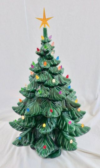 Vintage 1980 Atlantic Mold Green Shiny Ceramic Christmas Tree 26 " Signed