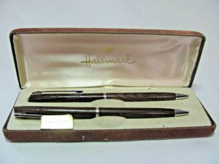 Vintage Hallmark Cordia Wood Ballpoint Pen & Mechanical Pencil Set