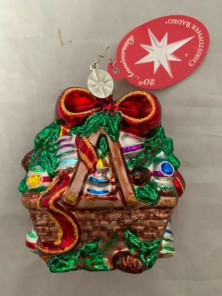 Christopher Radko Longaberger Holly Basket Gem Blown Glass Christmas Ornament