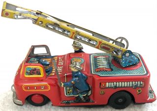 Vintage Tn Nomura Toys Tin Toy Fire Engine F.  D.  112 Ladder Truck Japan 1950s