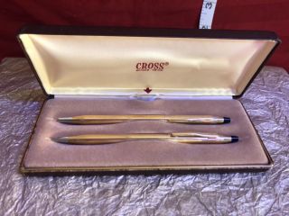 Vintage Cross 10k Gold Filled Pen And Pencil Set In Case Leather Box 4501