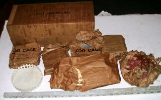 Rare Marx Zoo Set 3360 1954 W/18 Animals & 4 Grey Zoo Cages Box,  Bags