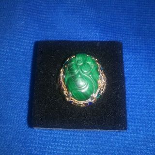 Vintage Sterling Silver Flower Carved Green Cabochon Ring Size 7