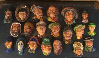 20 Vintage Chalkware Heads Face Wall Plaque Hanging Old Man General Not Bosson