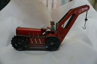 Marx Tin Wind Up Big Barn Climbing Tractor Hand Crank Lift Block Crane Driver