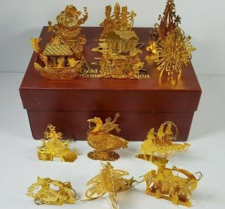 Danbury 1991 Gold 20k Plated Christmas Ornaments Set Of 12 Wt Box
