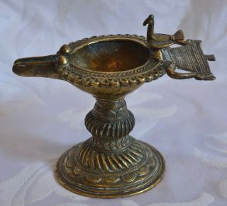 Antique Brass Pedestal Fat / Oil Lamp 4.  2 " Hindu Indian / Persian / Tibetan