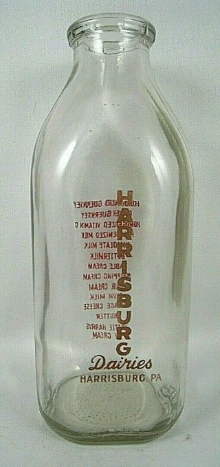 Harrisburg Dairies Glass Milk Bottle Red Lettering By Rosso Glass Keystone Mark