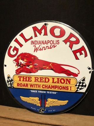 Vintage Porcelain Gilmore Gas Service Station Gas Red Lion Pump Plate Sign 57