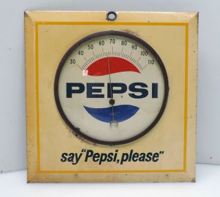 Old Vintage Pepsi Please Soda Can Thermometer Perfect 1960s