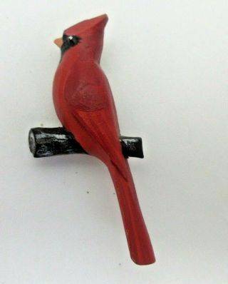 Rosanna Moore Art Solid Wood Hand Painted Carved Cardinal Bird Brooch Pin