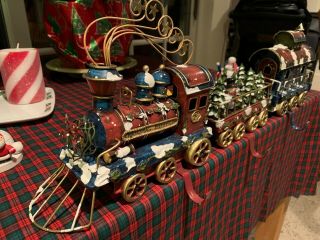 Vintage Christmas Express Metal Train Three Unique Stocking Holder Hanger Set