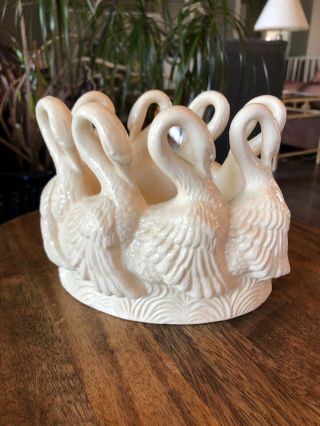 Vintage Ceramic Circle Of Swans Holland Planter Bowl Dish Unique