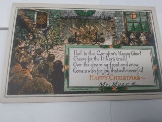 Boy Scout Christmas Card,  1918 To 1930 Era,  Scouts Gathered In The Lodge.