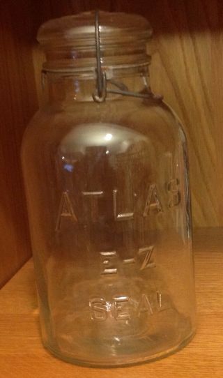 Vintage Atlas E - Z Seal Half Gallon Canning Mason Jar Wire Bail Glass Lid