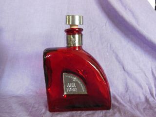 Empty Red Glass Aha Toro Tequila Bottle 750ml With Pewter Colored Stopper