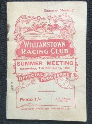 Vintage 1931 Williamstown Racing Club Meeting Race Book Horse Melbourne
