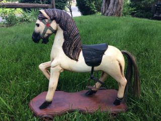 Antique Large Wooden Horse Pull Toy.  20” Tall.  Pristine