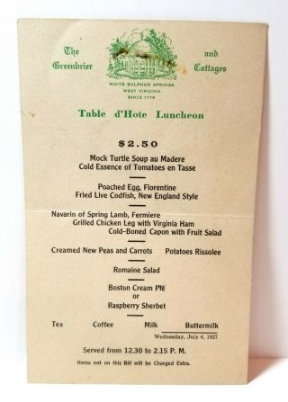 1927 The Greenbrier,  Sulphur Springs,  West Virginia; Table D 