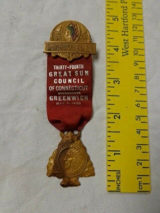 1920 Improved Order Of Red Men Ribbon W/ Cast Watch Fob,  4.  75 " L,  Greenwich Ct Ex